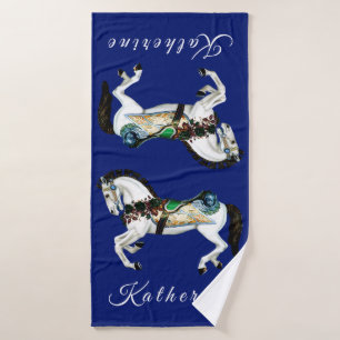 Pretty White Carousel Horse Bath Towel Set
