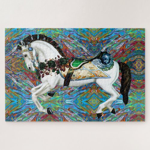 Pretty White Carousel Horse Jigsaw Puzzle