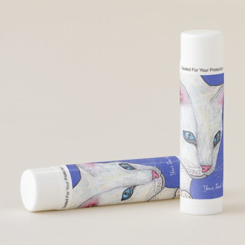 Pretty White Cat Light Blue eyes on Dark Blue Lip Balm