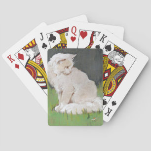 Pretty White Cat Vintage Illustration Poker Cards