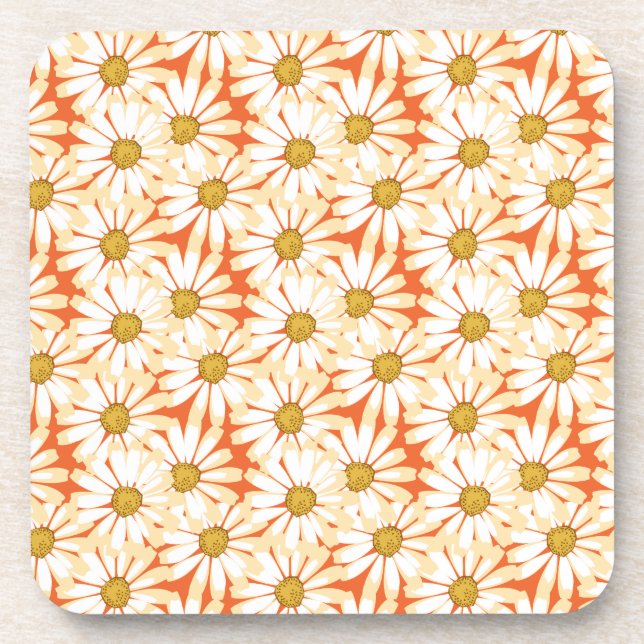 Pretty White Daisies Floral Pattern Drink Coaster (Front)