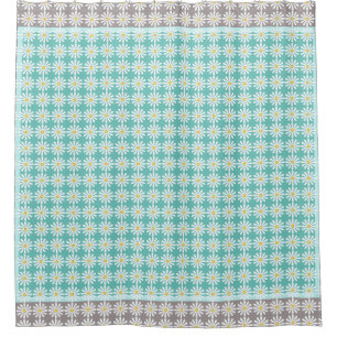 Pretty white daisies on bluegreen and grey border shower curtain