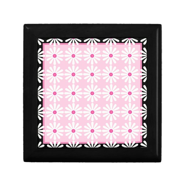 Pretty white daisies on chic French pink and black Gift Box (Front)