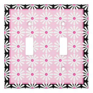 Pretty white daisies on chic French pink and black Light Switch Cover