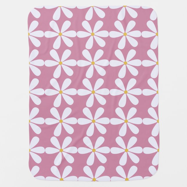 Pretty white daisies on pink background swaddle blanket (Front)