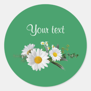 Pretty White Daisies Template, Customizable, Classic Round Sticker