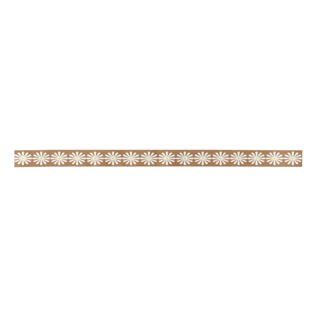 Pretty White daisies with lemon centres on mocha Satin Ribbon (Front)