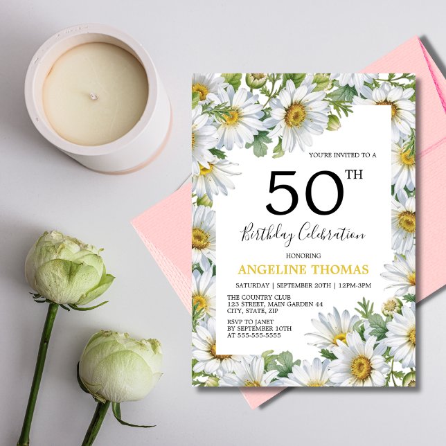 Pretty White Daisy Floral Greenery Birthday Invitation (Creator Uploaded)