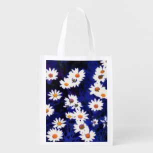 Pretty White Daisy Flower Art Eco Grocery Bag