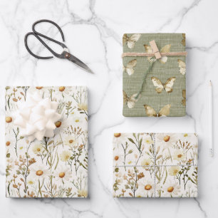 Pretty White Daisy Flowers Green Birthday Wrapping Paper Sheets