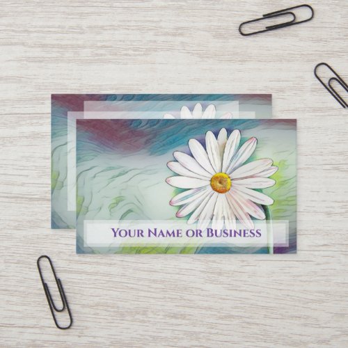 Pretty White Daisy on Colorful Background Flower Business Card