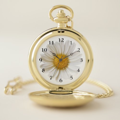 Pretty White Daisy on White Background Pocket Watch