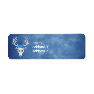 Pretty White Deer Head Blue Eyes Wearing Roses Label