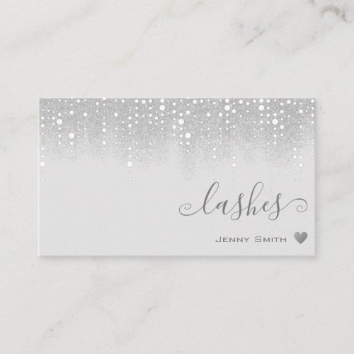 Pretty White Dripping Silver Glitter Rain Lashes Business Card