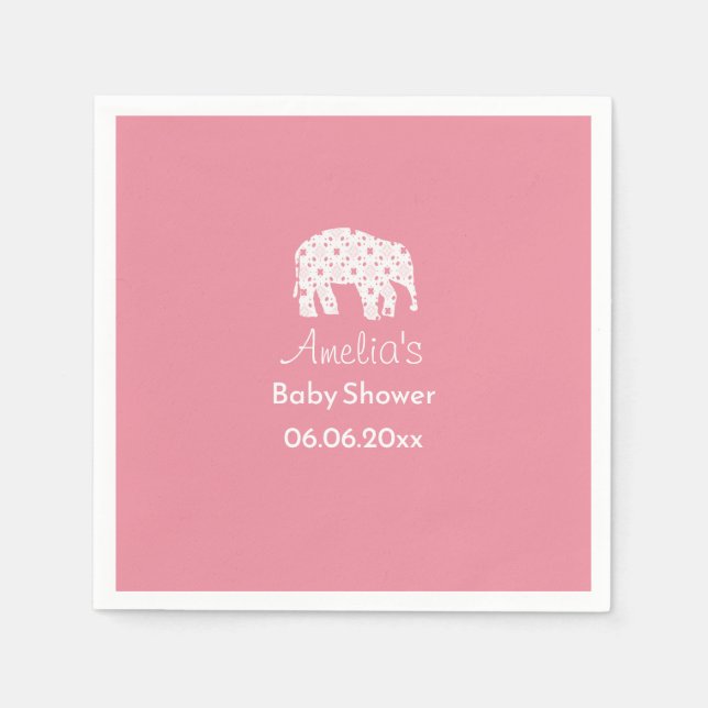 Pretty White Elephant Personalized Baby Shower  Napkins (Front)
