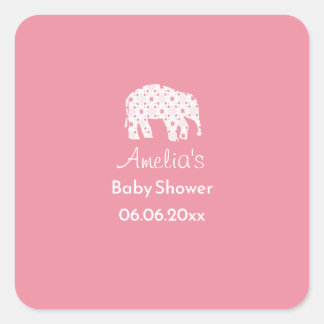 Pretty White Elephant Personalized Baby Shower  Square Sticker