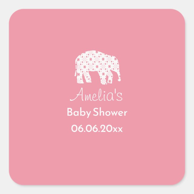 Pretty White Elephant Personalized Baby Shower  Square Sticker (Front)