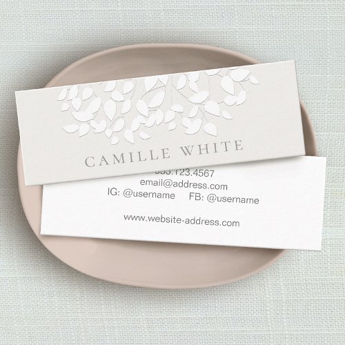 Pretty White Embossed Look Leaves Business Card