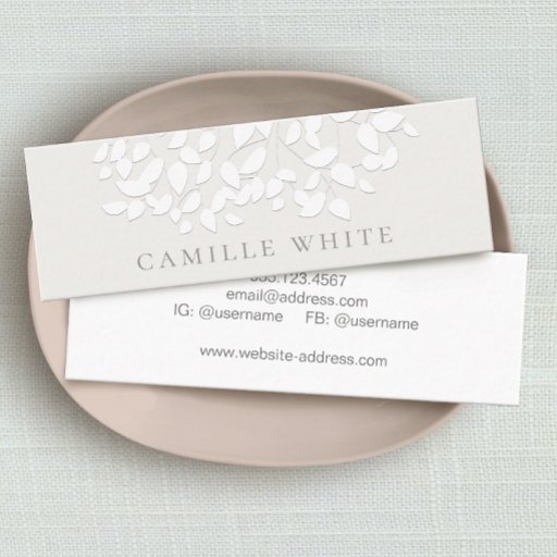 Customizable Pretty White Embossed Look Leaves Business Card