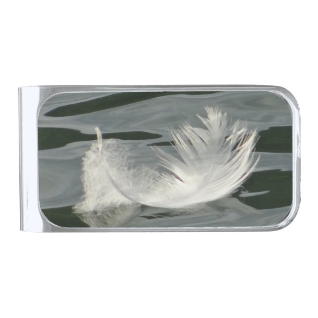 Pretty white feather silver finish money clip (Front)
