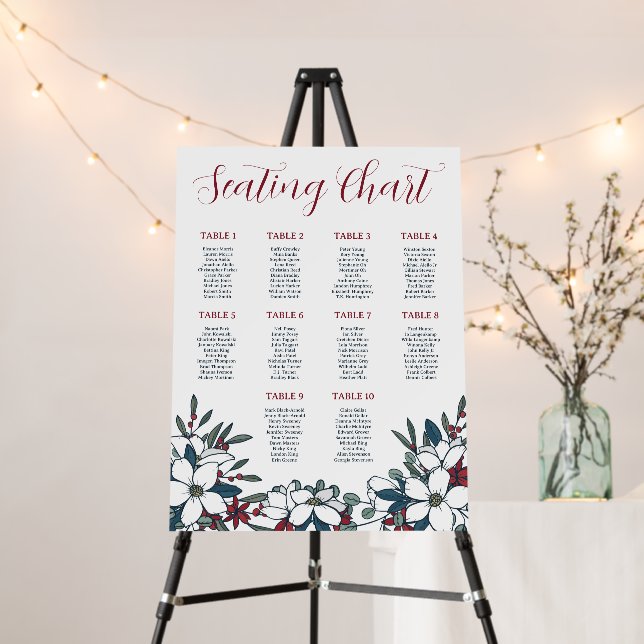 Pretty White Floral Christmas Wedding Seating Char Foam Board (In Situ (Stand))