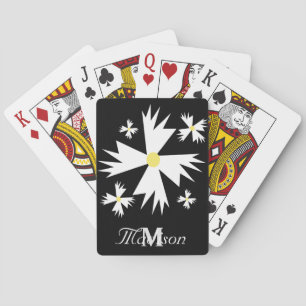 Pretty White Floral Daisy Geometrical Black Poker Cards