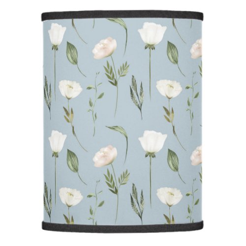 Pretty White Floral Pattern on Blue Background  Lamp Shade