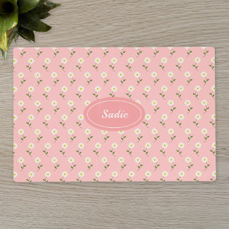 Pretty White Floral Pattern On Pink & Custom Name Placemat