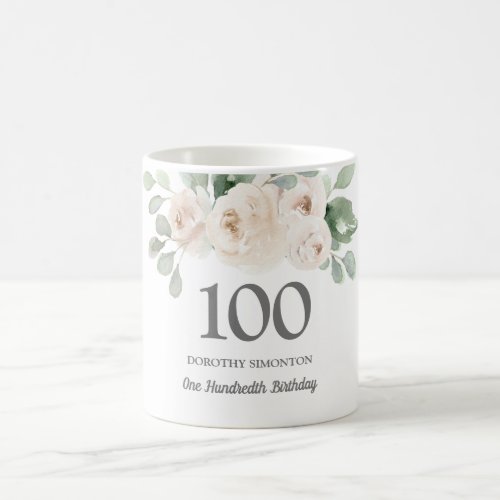 Pretty White Floral Womans 100th Birthday Gift Coffee Mug