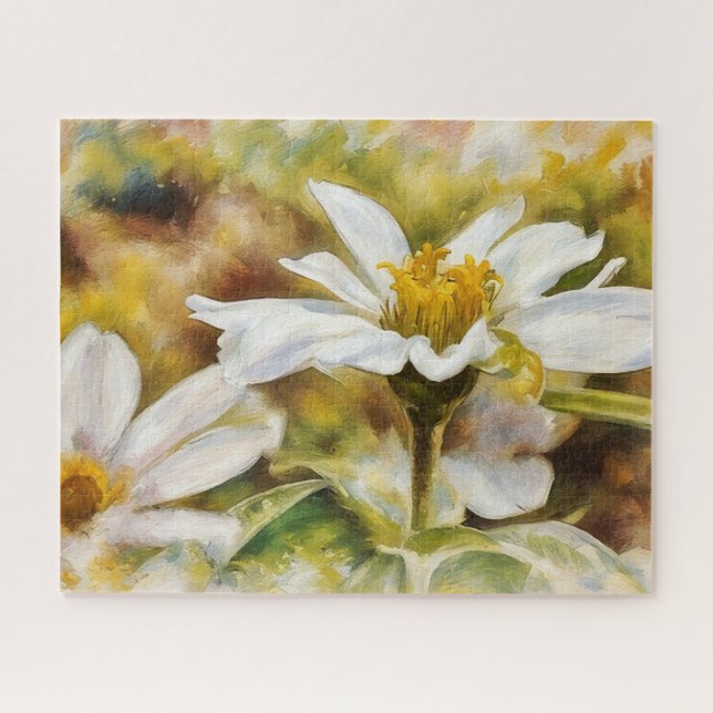 Pretty White Flower Garden Art Puzzle (Horizontal)