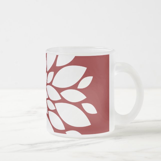 Pretty White Flower Petal Art on Red Frosted Glass Coffee Mug (Right)