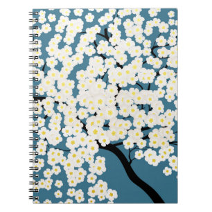 Pretty White Flowers Blossom Tree Art Notebook
