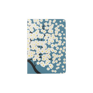 Pretty White Flowers Blossom Tree Art Passport Holder