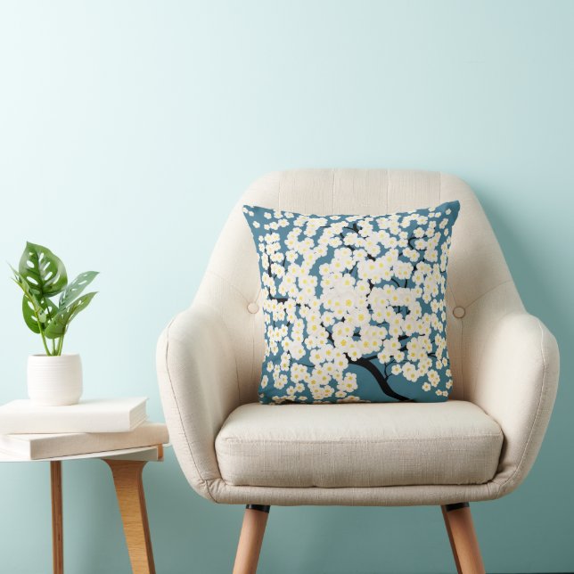 Pretty White Flowers Blossom Tree Art Throw Pillow (Chair)