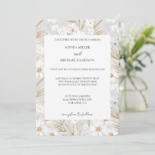 Pretty White Flowers Blue Butterflies Wedding Invitation