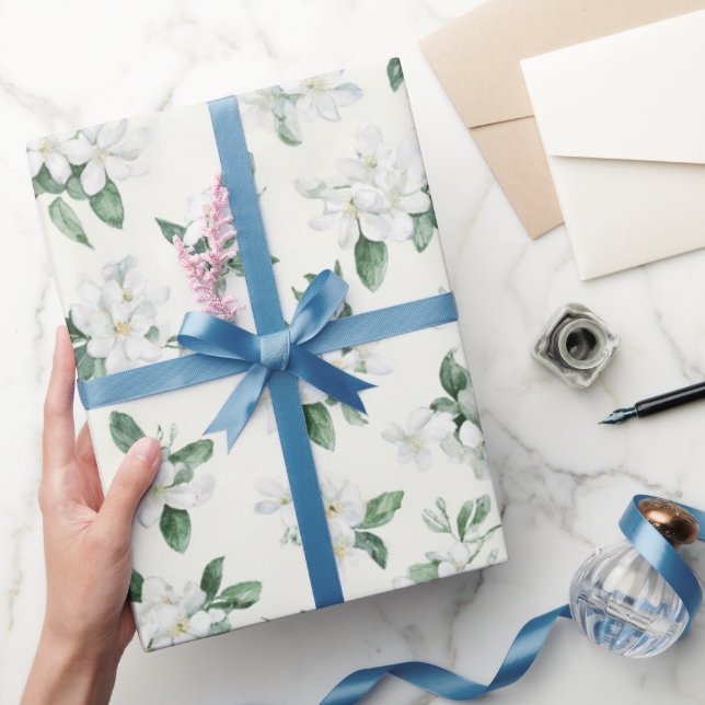 Pretty White Flowers Bridal Shower  Wrapping Paper (Gifting)