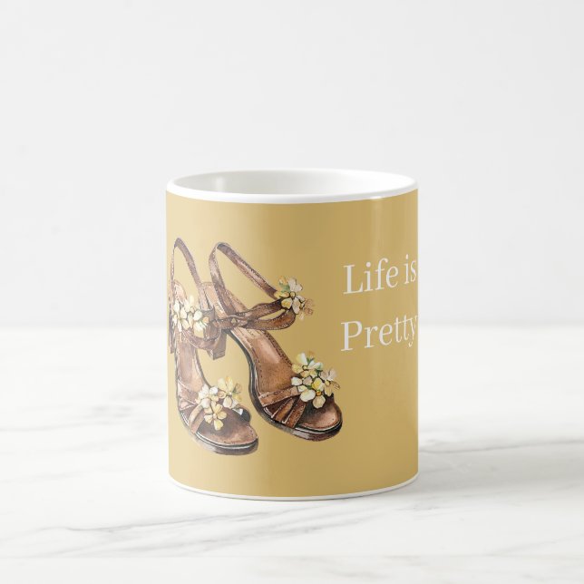 Pretty White Flowers Brown Sandals Coffee Mug (Center)