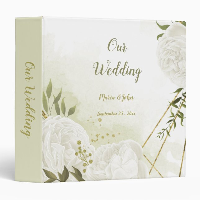 pretty white flowers green leaves photo album 3 ring binder (Front/Spine)