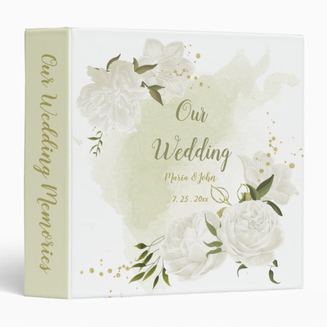 pretty white flowers green leaves photo album 3 ring binder (Front/Spine)