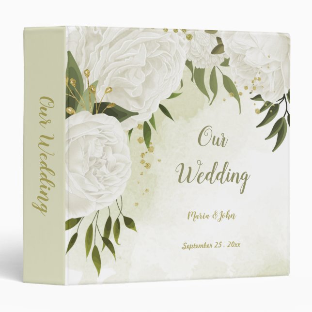 pretty white flowers green leaves photo album 3 ring binder (Front/Spine)