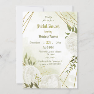  pretty white flowers greenery bridal shower invitation