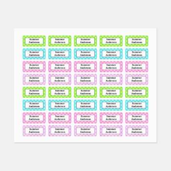Pretty White Flowers On A Striped Background Kids' Labels by JanesPatterns at Zazzle