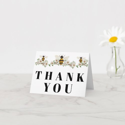Pretty White Flowers with Honeybees Thank You Card