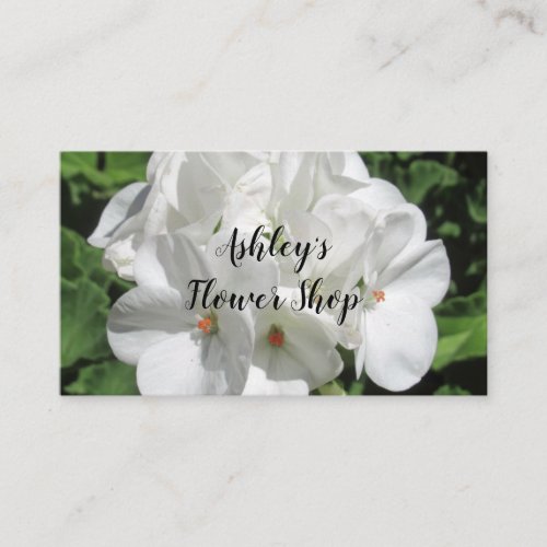 Pretty White Geranium Flower Photo  Business Card