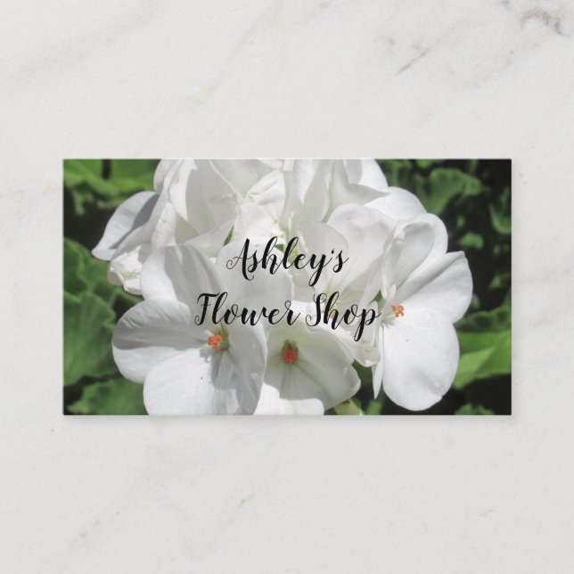 Pretty White Geranium Flower Photo  Business Card (Front)