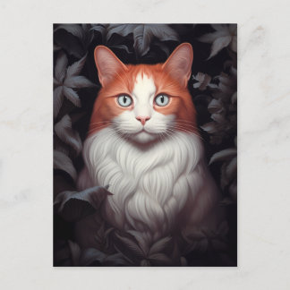 Pretty White Ginger Cat Among Leaves Postcard
