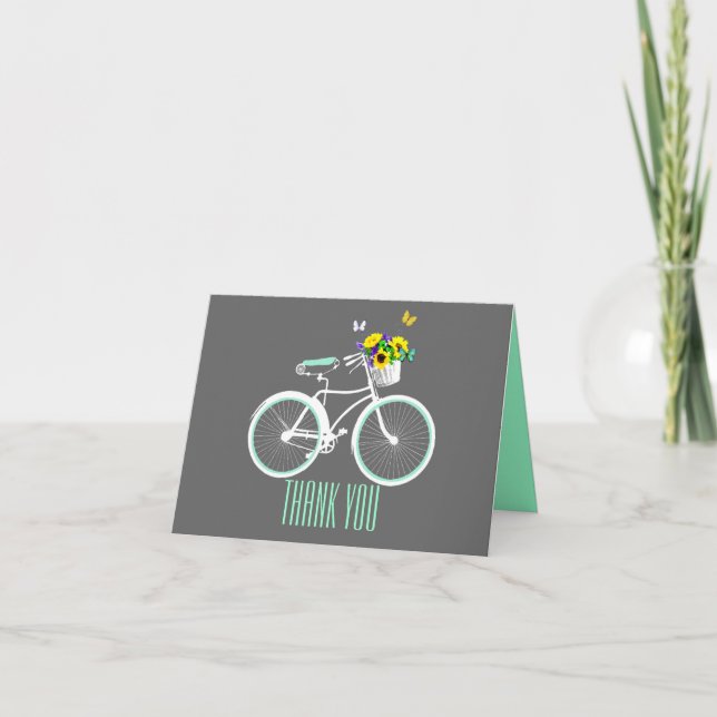 Pretty White Girly Bicycle Thank You Note Card (Front)