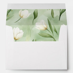 Pretty White Green Tulip Flowers Envelope