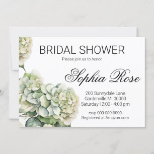 Pretty white green watercolor floral bridal shower invitation