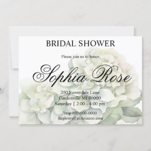 Pretty white green watercolor floral bridal shower invitation